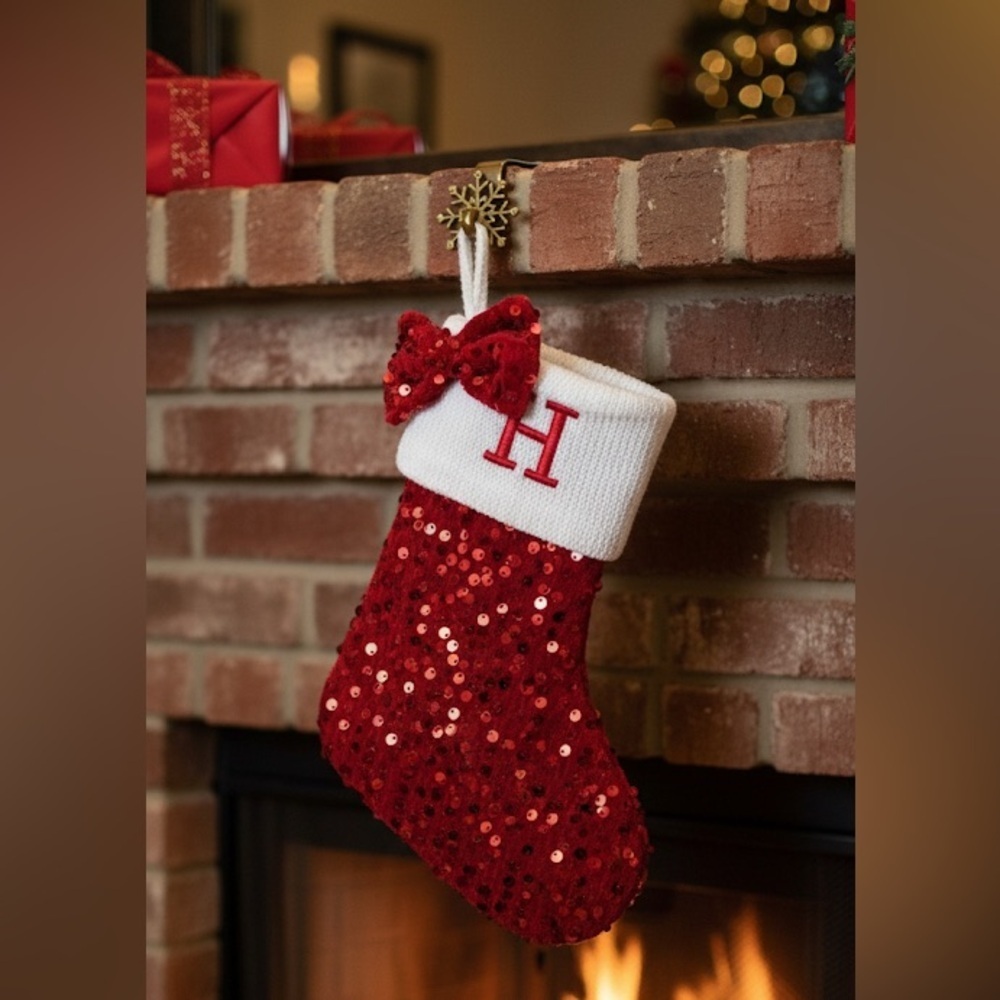 Red Sequin Christmas Stocking with Bow